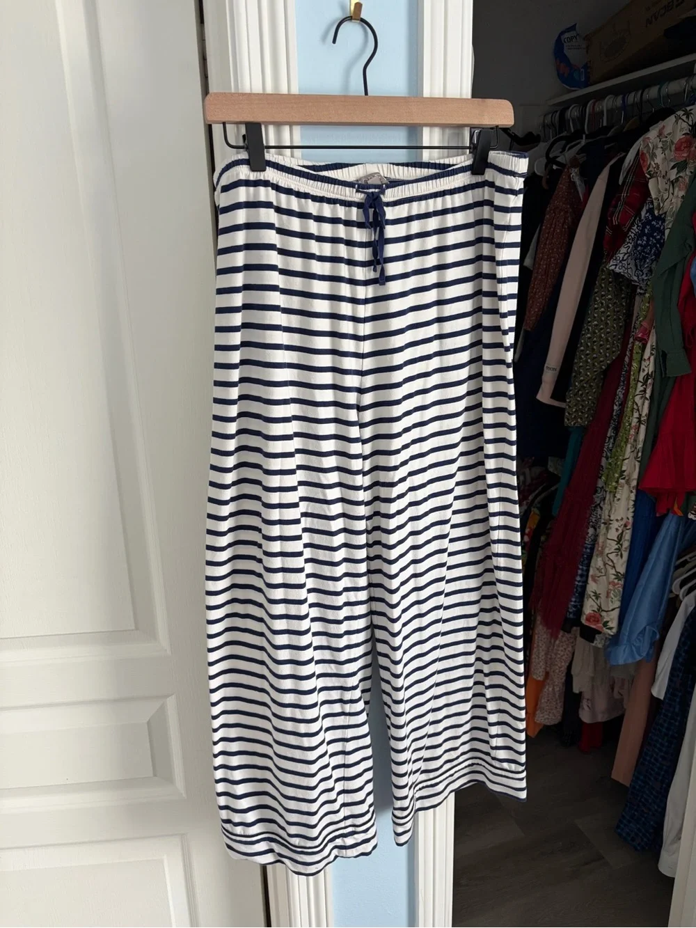 J Crew Blue White Striped Matching Pajama Set M